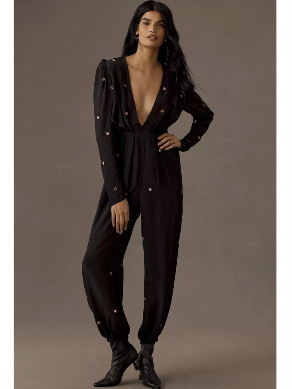 Farm Rio Black Mirror Embroidered Jumpsuit